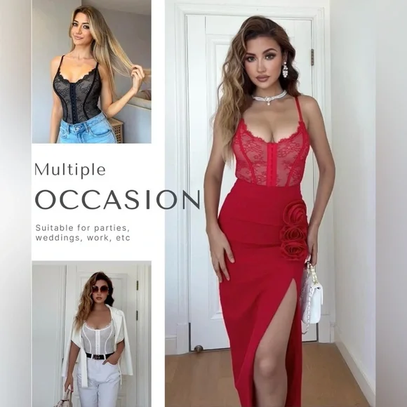 NWT SHAPELLX Lace Bodysuit Tummy Control Shapewear Backless Body Suits Thongs - Picture 2 of 9